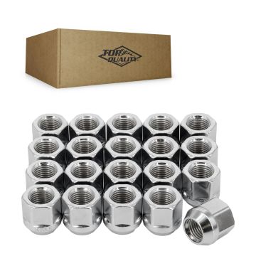 Chrome OpenEnd Wheel Lug Nut Bulge Acorn 21 HEX M14X1.5 (20 Pack) For Chevrolet Ford GMC Ram F-150 3