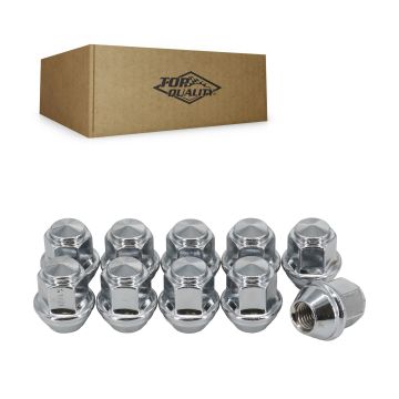 Chrome Wheel Lug Nut Bulge Acorn 19 HEX M12X1.5 (10 Pack) For Ford Escape Focus Fusion Fiesta Bronco