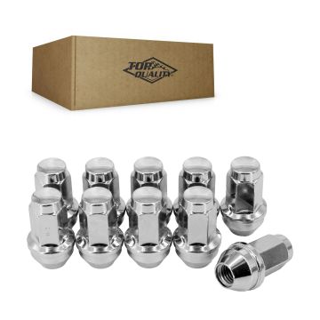 Chrome Wheel Lug Nut Bulge Acorn 21 HEX M14X2.00 (10 Pack) For Ford F-150 Expedition Lincoln Mark LT