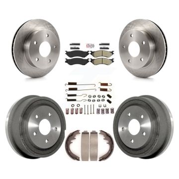 Front Rear Brake Rotors Semi-Metallic Pad Drum Kit (7Pc) For 2000-2001 Dodge Ram 1500 4WD K8A-100144