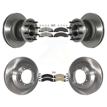 Front Semi-Metallic Rear Ceramic Pad & Disc Brake Rotor Hub Kit For Ford E-450 Super Duty K8A-105273