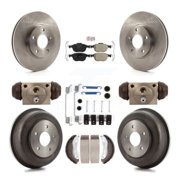 Front Rear Brake Rotors Semi-Metallic Pad & Drum Kit (9Pc) For 10-13 Ford Transit Connect K8A-105491