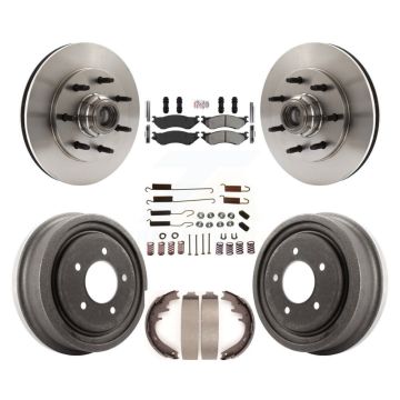 Front Rear Disc Brake Rotors Hub Semi-Metallic Pad Drum Kit (7Pc) For 1999 Ford F-150 RWD K8A-105750