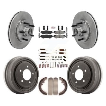 Front Rear Disc Brake Rotors Hub Semi-Metallic Pad Drum Kit (7Pc) For 1999 Ford F-150 RWD K8A-105751