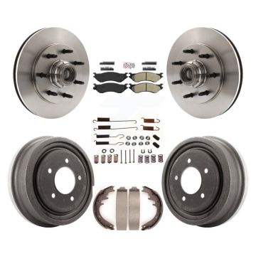 Front Rear Disc Brake Rotors Hub Semi-Metallic Pad Drum Kit (7Pc) For 1999 Ford F-150 RWD K8A-105752