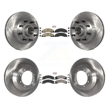 Front Ceramic Rear Semi-Metallic Pad & Disc Brake Rotor Hub Kit For Ford E-450 Super Duty K8A-105821