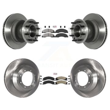 Front Semi-Metallic Rear Ceramic Pad & Disc Brake Rotor Hub Kit For Ford E-450 Super Duty K8A-105825