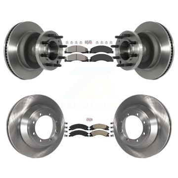 Front Semi-Metallic Rear Ceramic Pad & Disc Brake Rotor Hub Kit For Ford E-450 Super Duty K8A-105826