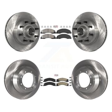 Front Semi-Metallic Rear Ceramic Pad & Disc Brake Rotor Hub Kit For Ford E-450 Super Duty K8A-105829