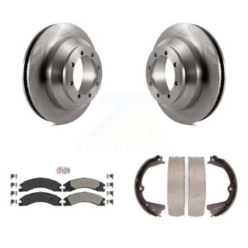 Rear Disc Rotors Semi-Metallic Pads And Parking Brake Shoes Kit For Ford E-350 Super Duty K8A-108058