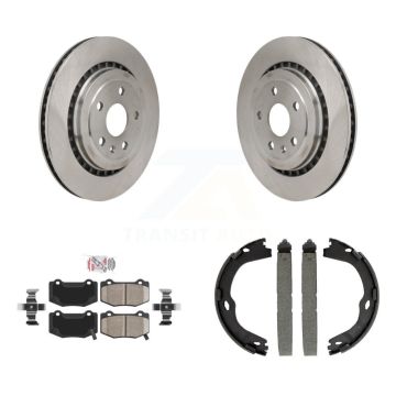 Rear Disc Rotors Ceramic Pads & Parking Brake Shoes Kit For Chevrolet Camaro Cadillac ATS K8A-108105