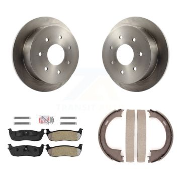 Rear Disc Rotors Semi-Metallic Pads And Parking Brake Shoes Kit For Ford F-150 F-250 K8A-108156