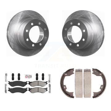 Rear Disc Rotors Semi-Metallic Pads Parking Brake Shoes Kit For Dodge Ram 1500 3500 2500 K8A-108162