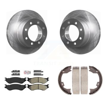 Rear Disc Rotors Semi-Metallic Pads Parking Brake Shoes Kit For Dodge Ram 1500 3500 2500 K8A-108163