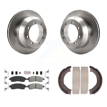 Rear Disc Rotors Semi-Metallic Pads And Parking Brake Shoes Kit For Ford F-350 Super Duty K8A-108206