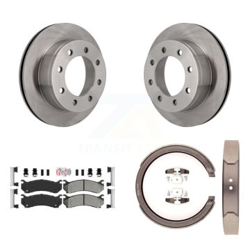 Rear Disc Rotors Semi-Metallic Pads Parking Brake Shoes Kit For GMC Sierra 2500 Yukon XL K8A-108264