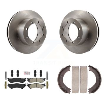 Rear Disc Rotors Semi-Metallic Pads And Parking Brake Shoes Kit For Ford E-350 Super Duty K8A-108367