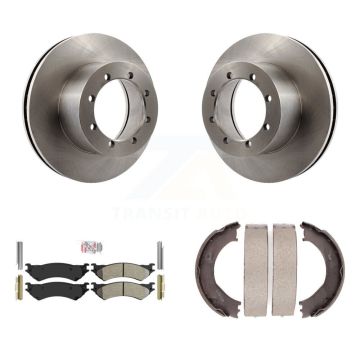 Rear Disc Rotors Semi-Metallic Pads And Parking Brake Shoes Kit For Ford E-350 Super Duty K8A-108370