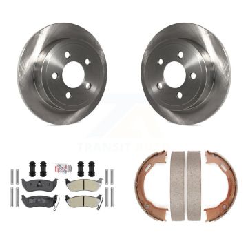 Rear Disc Rotors Semi-Metallic Pads Parking Brake Shoes Kit For Jeep Liberty Wrangler TJ K8A-108552
