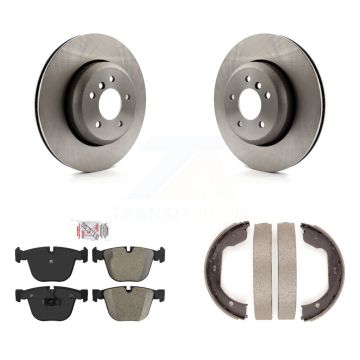 Rear Disc Rotors Semi-Metallic Pads & Parking Shoes Kit For BMW 650i 645Ci 550i 545i 535i K8A-108581