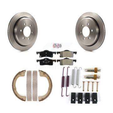 Rear Disc Rotors Semi-Metallic Pads Parking Brake Shoes Hardware Kit For Ford Expedition K8A-108632
