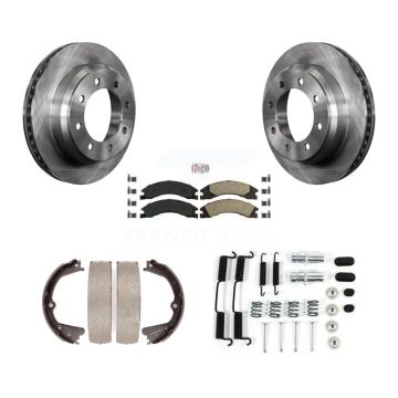 Rear Disc Rotors Ceramic Pads Parking Shoes Hardware Kit For Ford E-350 Super Duty E-250 K8A-108673