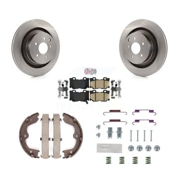 Rear Disc Rotors Ceramic Pads Parking Shoes Hardware Kit For INFINITI G37 Nissan 370Z Q60 K8A-108685