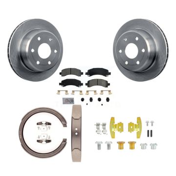 Rear Disc Rotors Semi-Metallic Pads Parking Shoes Hardware Kit For Chevrolet GMC Express K8A-108707