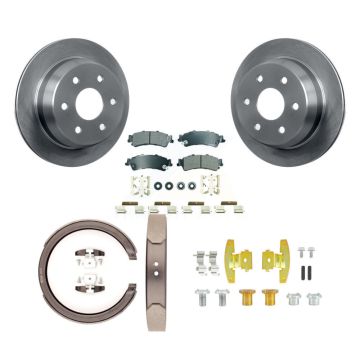 Rear Disc Rotors Semi-Metallic Pads Parking Shoes & Hardware Kit For GMC Chevrolet Sierra K8A-108709