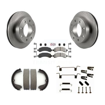 Rear Disc Rotors Semi-Metallic Pads Parking Brake Shoes Hardware Kit For GMC Savana 3500 K8A-108745