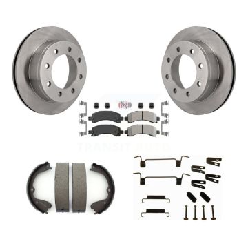 Rear Disc Rotors Semi-Metallic Pads Parking Brake Shoes Hardware Kit For GMC Savana 3500 K8A-108746