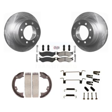 Rear Disc Rotors Semi-Metallic Pads Parking Shoes & Hardware Kit For Dodge Ram 1500 3500 K8A-108777
