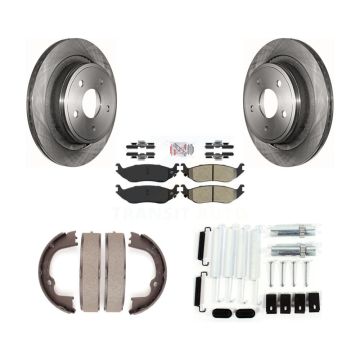 Rear Disc Rotors Semi-Metallic Pads Parking Shoes Hardware Kit For Ram 1500 Classic Dodge K8A-108783