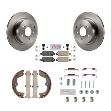 Rear Disc Rotors Ceramic Pads Parking Shoes & Hardware Kit For INFINITI Nissan Maxima G37 K8A-108834