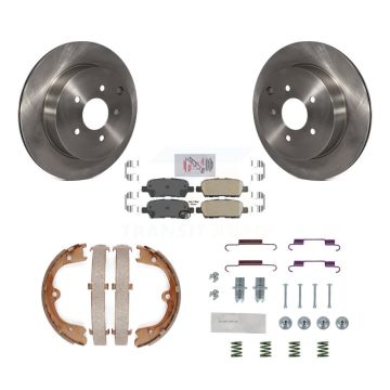 Rear Disc Rotors Ceramic Pads Parking Shoes & Hardware Kit For INFINITI FX35 Nissan Quest K8A-108844