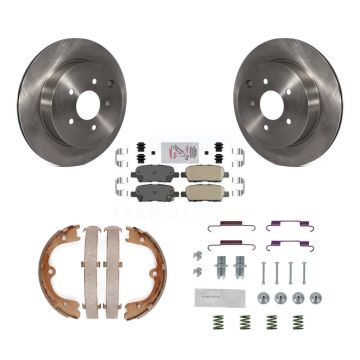 Rear Disc Rotors Ceramic Pads Parking Shoes & Hardware Kit For INFINITI FX35 Nissan Quest K8A-108845