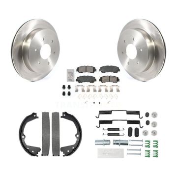 Rear Disc Rotors Ceramic Pads Parking Brake Shoes Hardware Kit For 2017-2023 Nissan TITAN K8A-108857