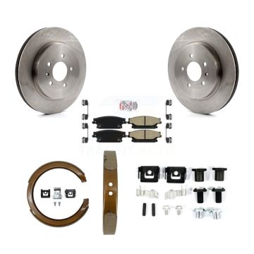 Rear Disc Rotors Semi-Metallic Pads Parking Brake Shoes Hardware Kit For Cadillac CTS STS K8A-108934