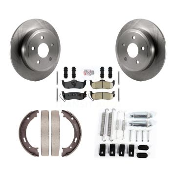 Rear Disc Rotors Ceramic Pads Parking Brake Shoes & Hardware Kit For Jeep Grand Cherokee K8A-108936