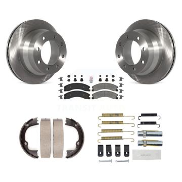 Rear Disc Rotors Semi-Metallic Pads Parking Brake Shoes Hardware Kit For GMC Savana 3500 K8A-108950