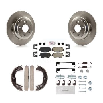 Rear Disc Rotors Ceramic Pads Parking Brake Shoes Hardware Kit For Hyundai Genesis Coupe K8A-108970
