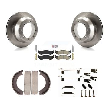 Rear Disc Rotors Semi-Metallic Pads Parking Shoes Hardware Kit For Ford E-350 Super Duty K8A-108993