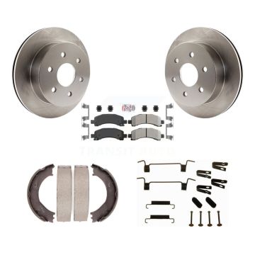 Rear Disc Rotors Semi-Metallic Pads Parking Brake Shoes Hardware Kit For GMC Savana 2500 K8A-109039