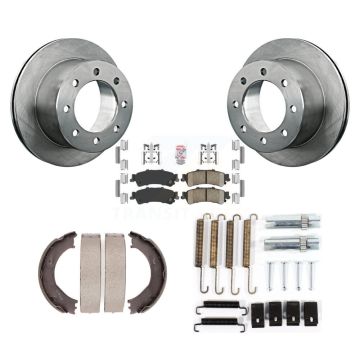 Rear Disc Rotors Ceramic Pads Parking Brake Shoes & Hardware Kit For 2001 GMC Sierra 3500 K8A-109046