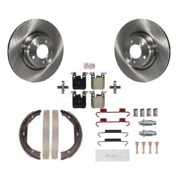 Rear Disc Rotors Semi-Metallic Pads Parking Shoes & Hardware Kit For BMW 320i xDrive 328i K8A-109079