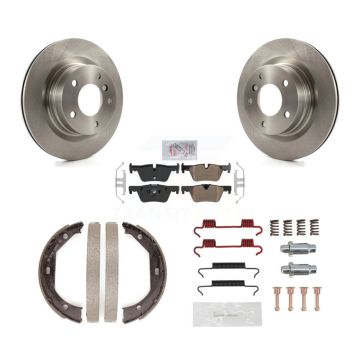Rear Disc Rotors Semi-Metallic Pads Parking Brake Shoes And Hardware Kit For BMW 328i K8A-109081