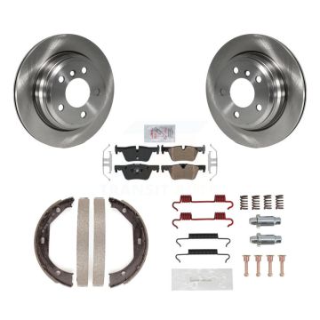 Rear Disc Rotors Semi-Metallic Pads Parking Shoes & Hardware Kit For BMW 428i xDrive Gran K8A-109083