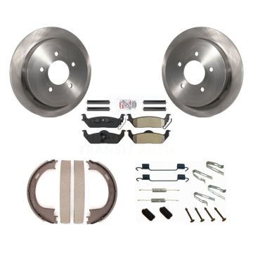 Rear Disc Rotors Semi-Metallic Pads Parking Brake Shoes And Hardware Kit For Ford F-150 K8A-109103