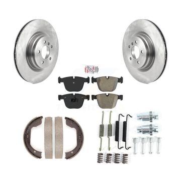 Rear Disc Rotors Semi-Metallic Pads Parking Shoes Hardware Kit For BMW 750i xDrive 750Li K8A-109183