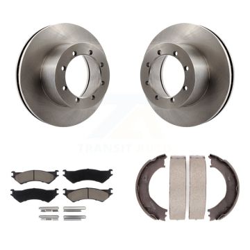 Rear Disc Rotors Ceramic Pads And Parking Brake Shoes Kit For Ford E-350 Super Duty K8C-104005